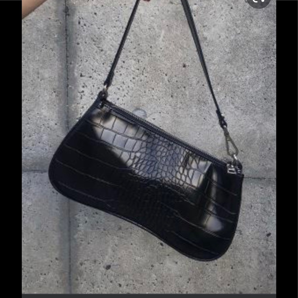 JW Pei Eva Shoulder Croc Bag in Black—NWT